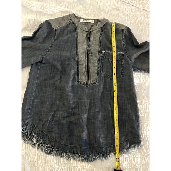 Trina Turk Indigo Kaiko Denim Lyocell/ Linen Blend Blouse Sz M - Picture 6 of 9